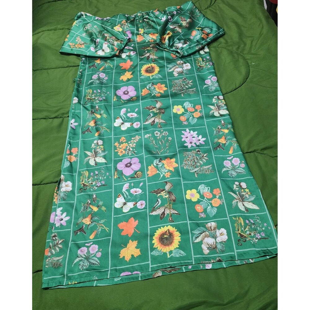 LOFT Floral 3/4 Balloon Sleeve Button Side Slit Floral Midi Dress Size MP